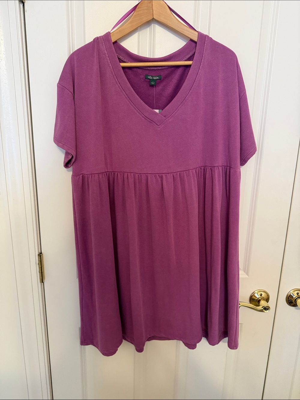 wild fable Mauve V-Neck Short Sleeve Babydoll Tunic